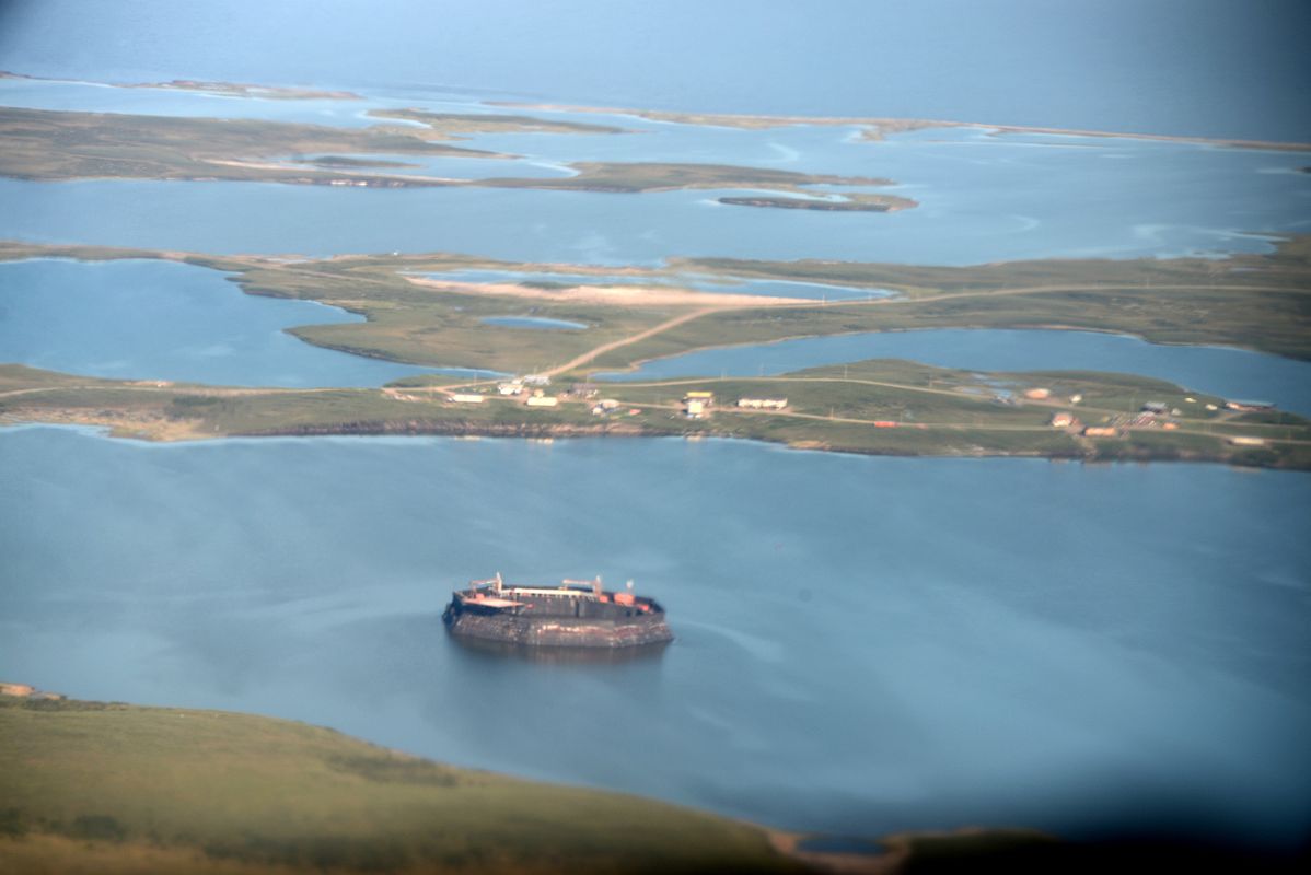 03C Abandoned Oil Drilling Platform From Airplane Above Tuktoyaktuk Northwest Territories